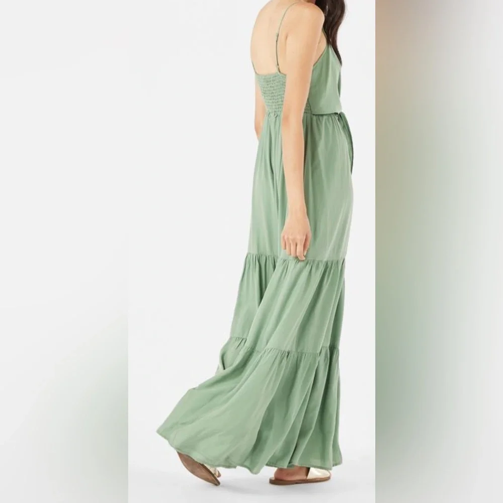 Fables agate green color women’s medium spaghetti strap Thai front long dress - Picture 2 of 12